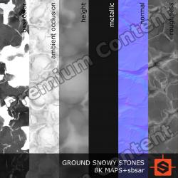 PBR substance material of ground snowy stones created in substance designer for graphic designers and game developers